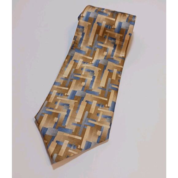Crazy Horse Claiborne 100% Silk Tie Yellow Blue Geometric Necktie 59.5" x 4" - Picture 1 of 4